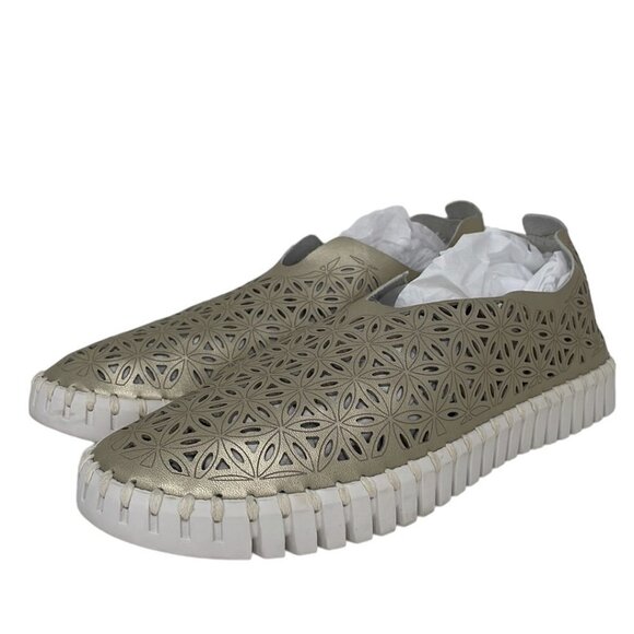 Ilse Jacobsen Hornbaek Women's Slip on Shoes Cut Out Floral Gold Size 41 - Picture 5 of 13